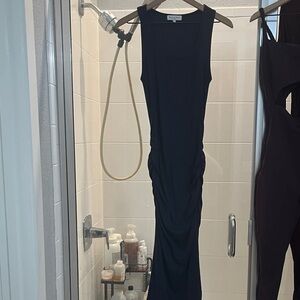 Michael stars navy ribbed square neck midi dress